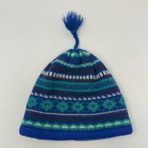 Vintage Turtle Fur Wool Acrylic‎ Fair Isle Knit Beanie Hat Tassel Women's OSFM